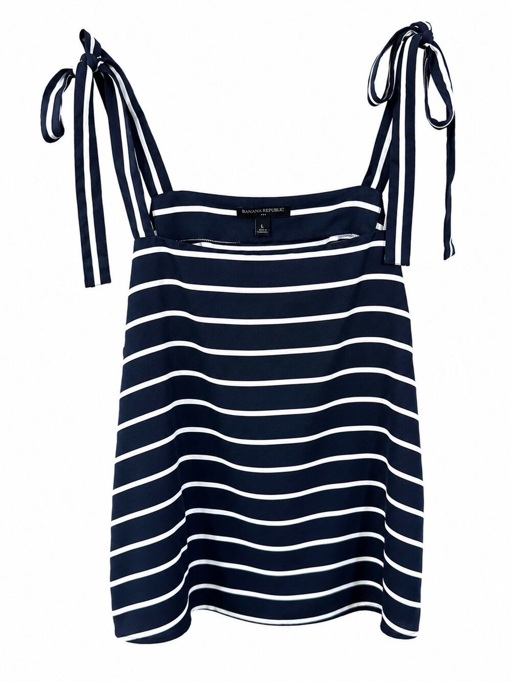 Banana Republic Women’s Navy Striped Summer Tank Top Sz Large Ribbon Shoulders